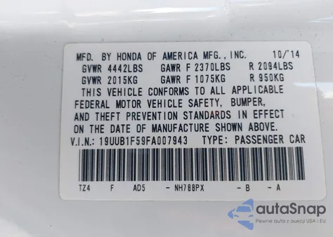 2015 Acura Tlx Tech из США, поврежденный, VIN 19UUB1F59FA007943